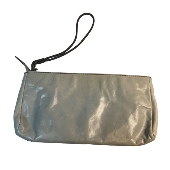 Kate Landry Leather Handbag Zipper Clutch Baby Blue Brown Stitch - Picture 2 of 8